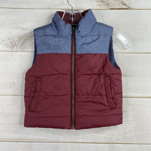 Tucker + Tate Boys Puffer Jacket Vest Sz 2T Blue Burgundy Full Zip Fleece Lined - Picture 1 of 9